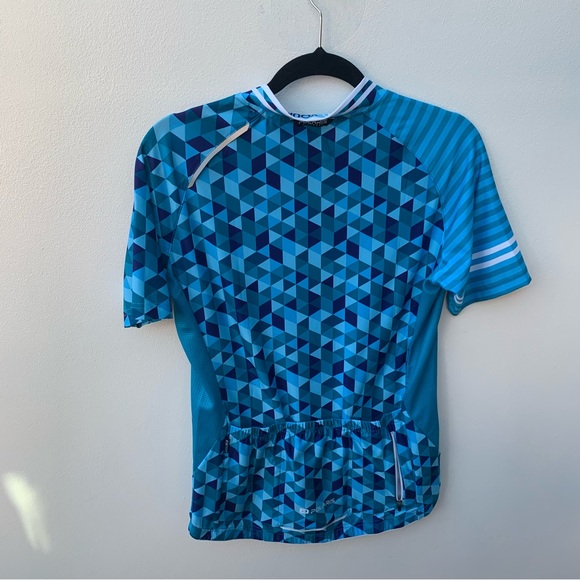 Polaris Ladies UK 16 Cycling Jersey Blue Triangle 1/4 Zip Geometric Short Sleeve - Picture 9 of 9